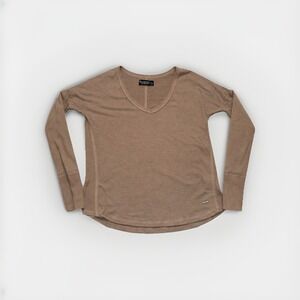 Abercrombie & Fitch Long Sleeve Women's S Tan A&F Collection Vneck Hem Split